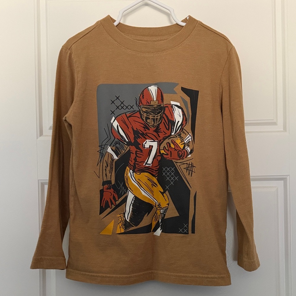 Cat & Jack Tan Long Sleeve Tee with Football Player Design